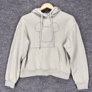Disney Mickey Hoodie Sweatshirt Women XS Sage Green Pullover H&M Cotton